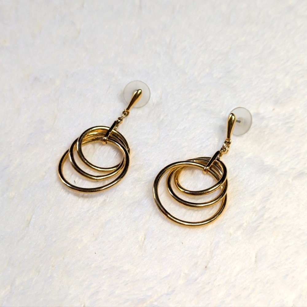 Vintage Goldtone Multi-Hoop Pierced Earrings - Picture 6 of 6